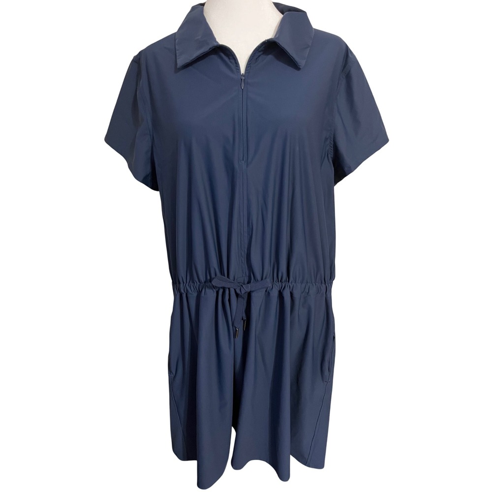 Spanx AirEssentials Short Sleeve Romper Navy Blue Quarter Zip XL XL/XG/TG